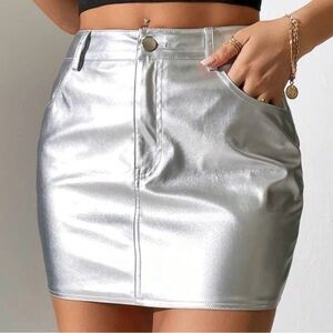 SHEIN Silver Pencil Mini Skirt Night Out